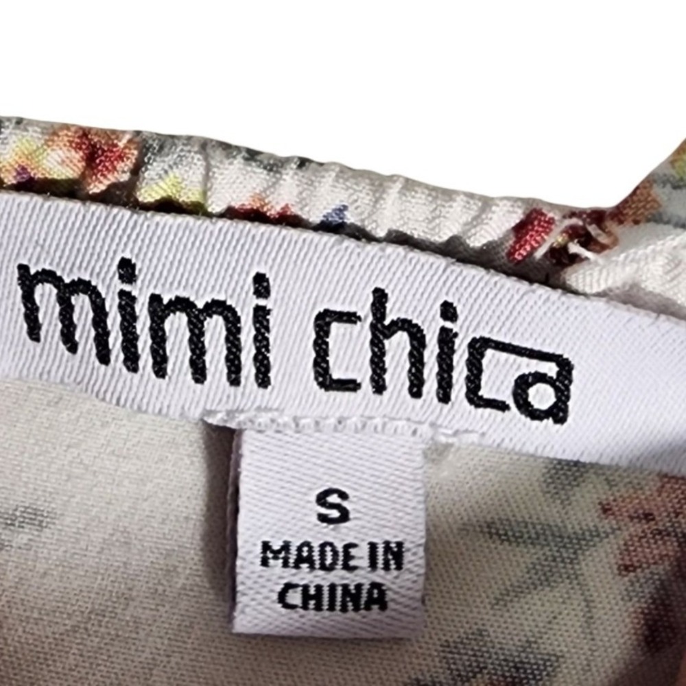 Mimi Chica White Floral Tie Strap Midi Dress Ruffle Hem‎ Sweetheart Neck Small - Picture 2 of 12